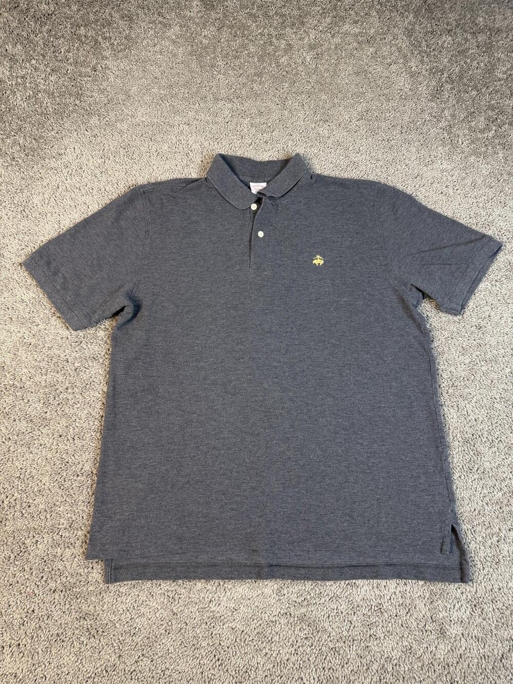 Brooks Brothers Polo Shirt Mens L Gray Short Sleeve 100% Cotton Collared